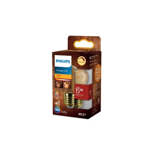 1x Philips LED Lamp Kogel Flame Dimbaar (2,7W (15W), E27, goud) - Ledlampen